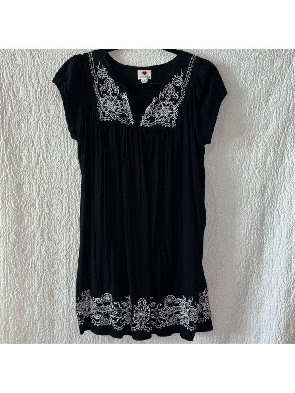 One Clothing Cap Sleeve Embroidered Detail Peasant Tunic Top